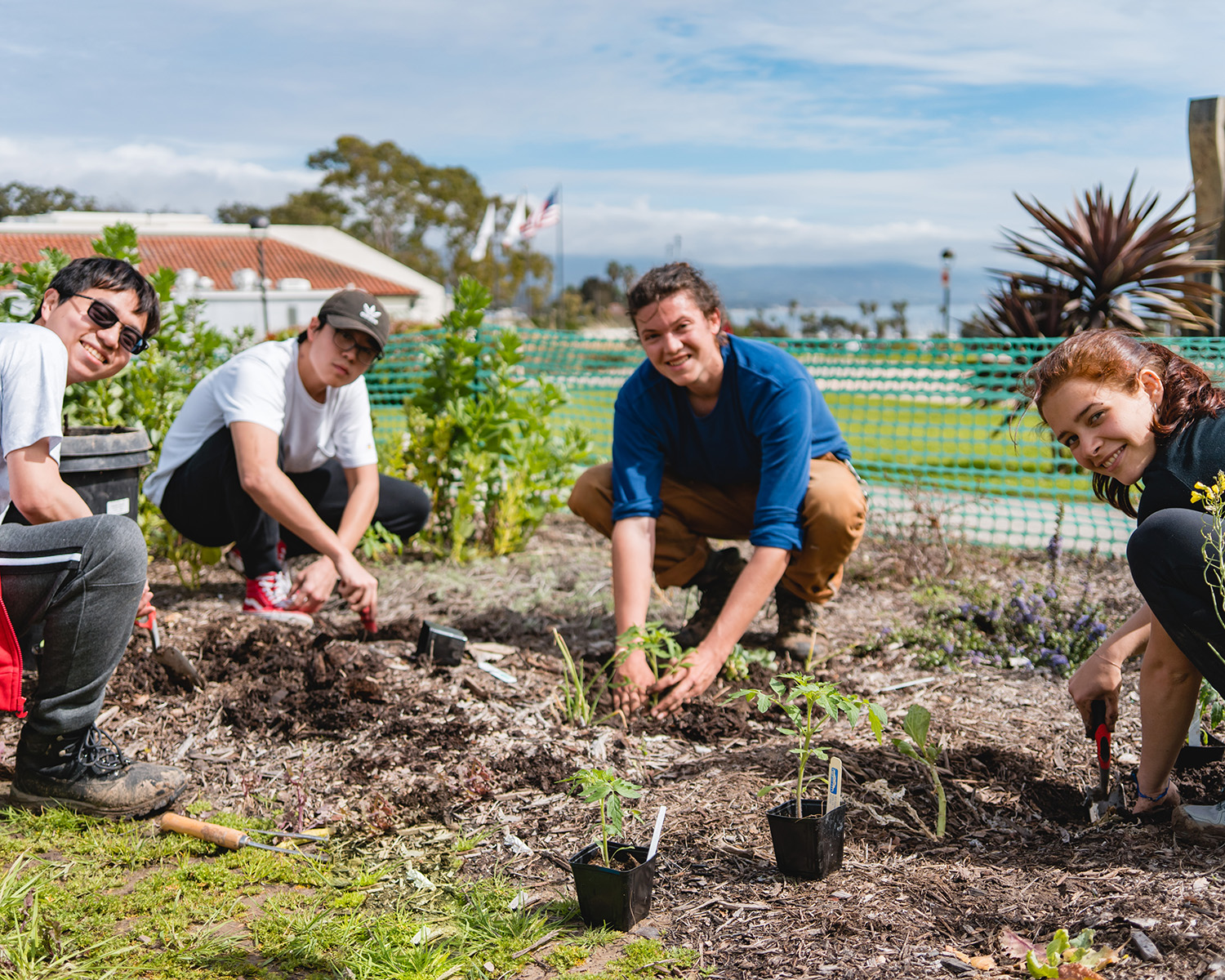 Students gardening on-campus